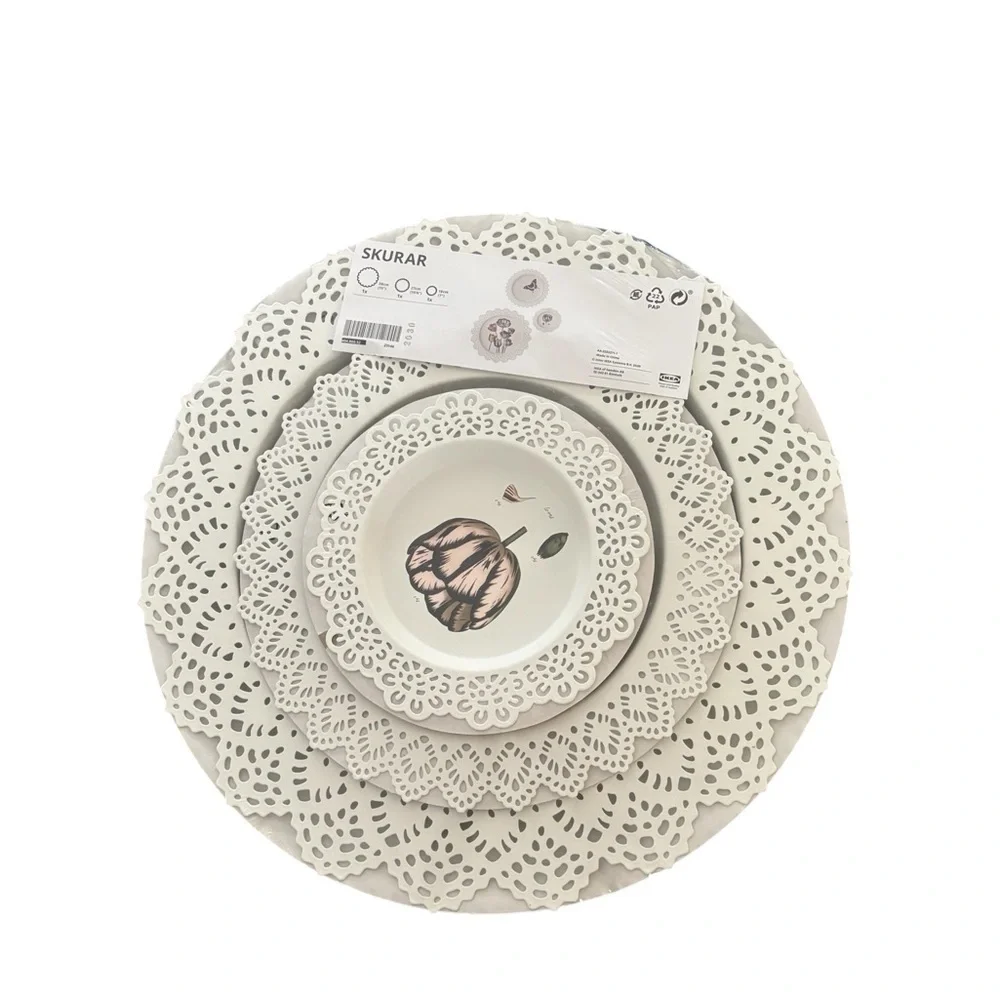 IKEA Skurar Wall Decoration Plates White Set 3 Tulips Butterfly Lace Look Retro